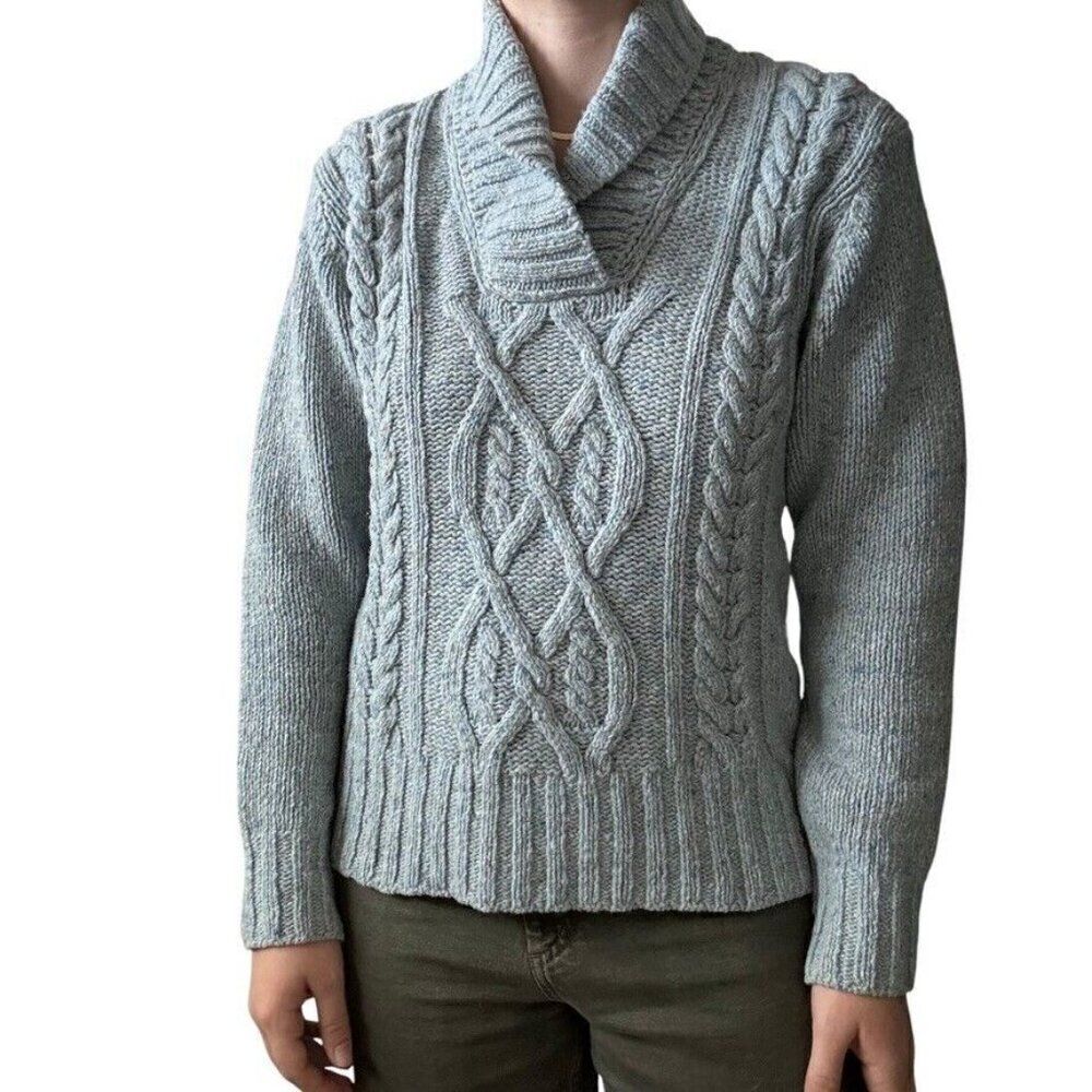 Islander Womens Light Blue Donegal Merino Wool Cashmere Cowl Neck Irish Sweater